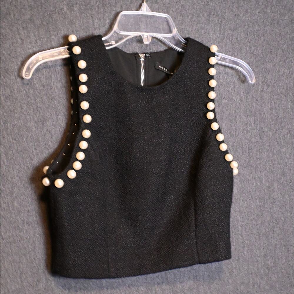 NEW Endless Rose Women's XS Faux Pearl Trimmed Black Top Back Zip NWT